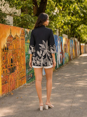 Black Floral Print Russian Silk Tunic
