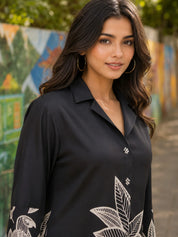 Black Floral Print Russian Silk Tunic