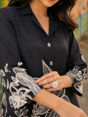 Black Floral Print Russian Silk Tunic