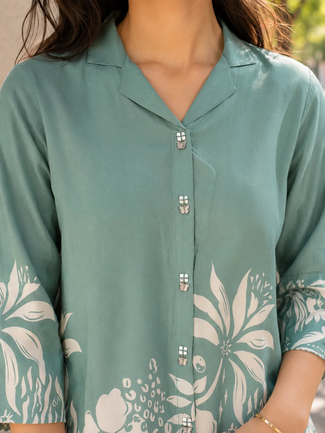 Sage Green Russian Silk Floral Printed Top