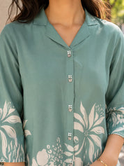 Sage Green Russian Silk Floral Printed Top