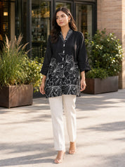 Black Cat Floral Printed Russian Silk Tunic