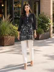 Black Cat Floral Printed Russian Silk Tunic