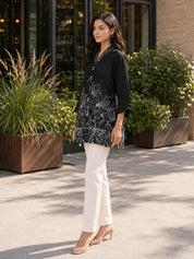 Black Cat Floral Printed Russian Silk Tunic