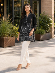 Black Cat Floral Printed Russian Silk Tunic