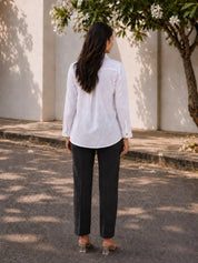 White Cotton Flex Shirt with Embroidered