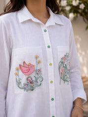 White Cotton Flex Shirt with Embroidered