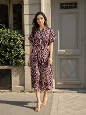 Violet Abstract Stripe Tie-Back Midi Dress