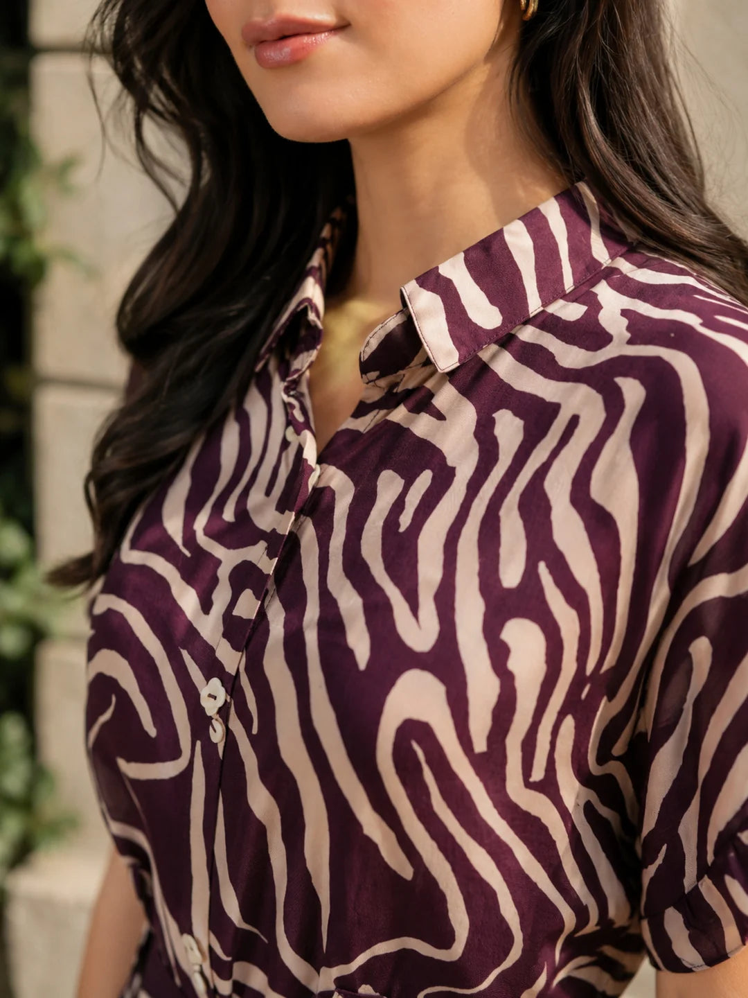 Violet Abstract Stripe Tie-Back Midi Dress