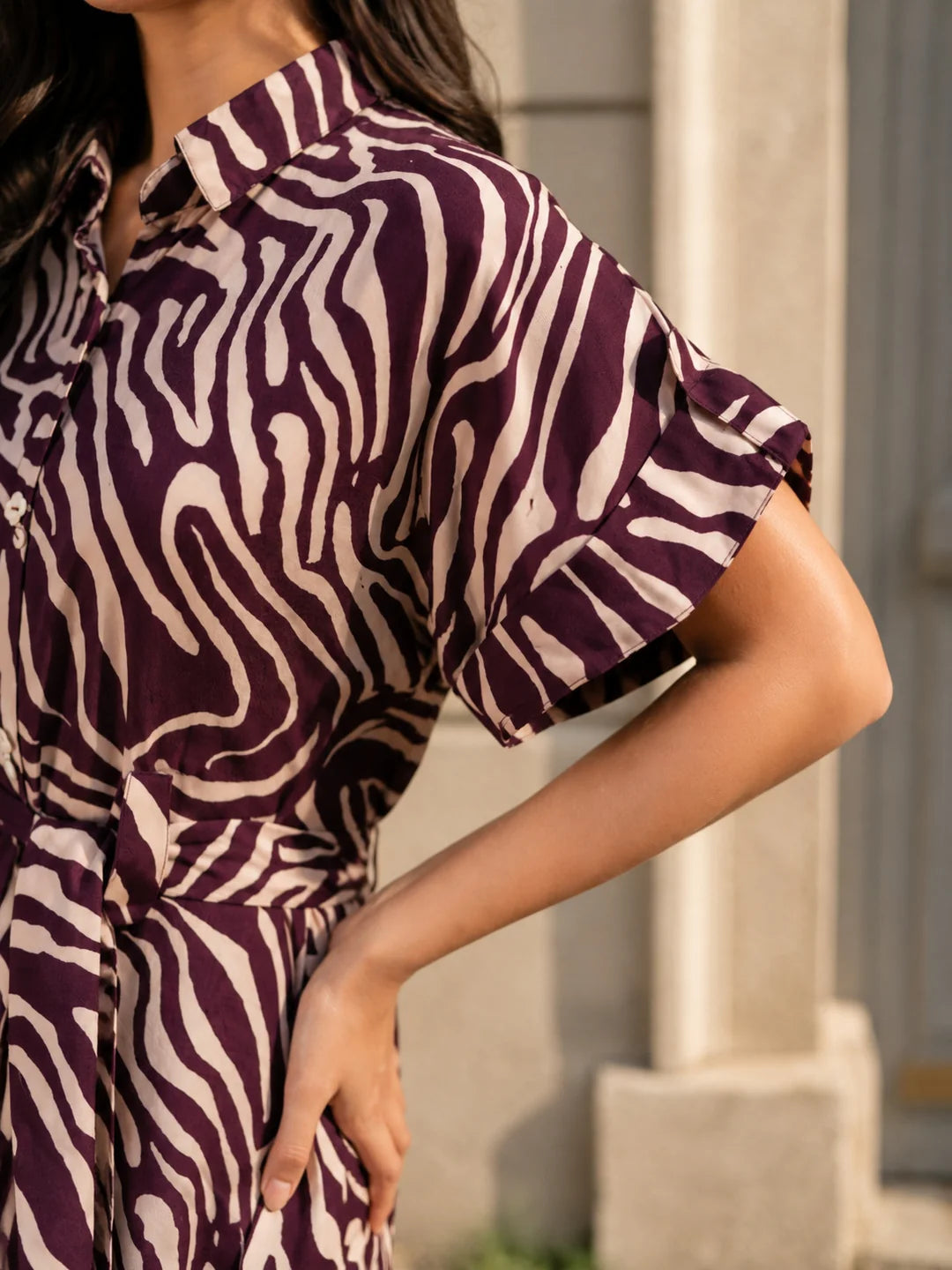 Violet Abstract Stripe Tie-Back Midi Dress