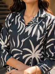 Grey Base Cream Color Abstract Print Russian Silk Tunic
