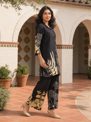Black Bold Floral Russian Silk Co-Ord Set