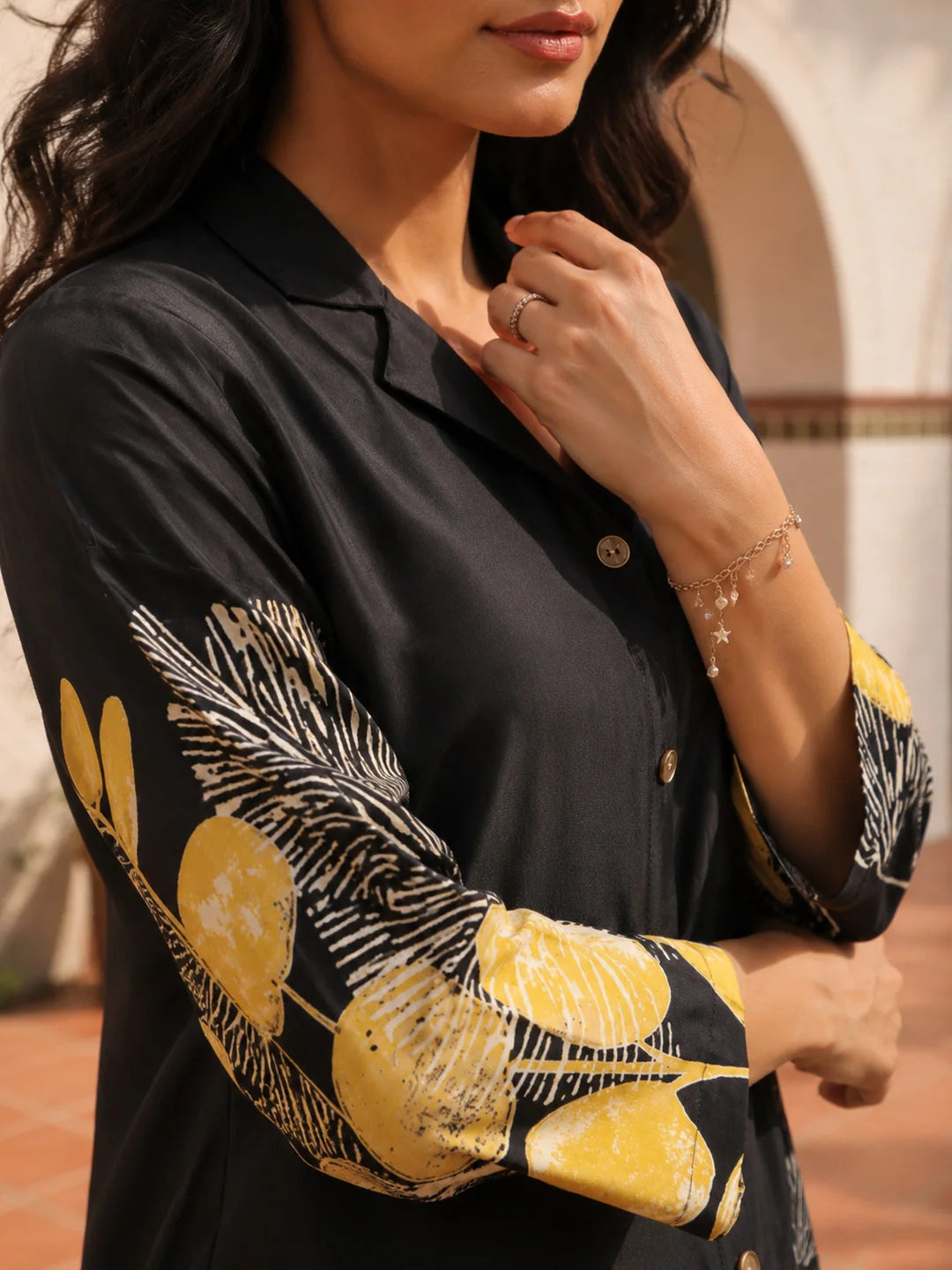 Black Bold Floral Russian Silk Co-Ord Set