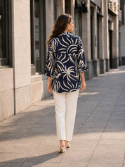Navy Blue Base Cream Color abstract print Russian Silk Tunic