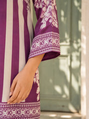 Violet & Cream Striped Floral Print Co-Ord Set in Muslin