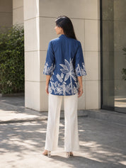 Royal Blue Bold Floral Printed Russian Silk Tunic