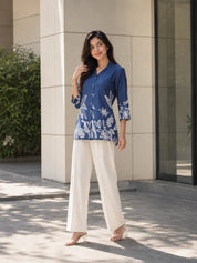 Royal Blue Bold Floral Printed Russian Silk Tunic