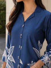 Royal Blue Bold Floral Printed Russian Silk Tunic