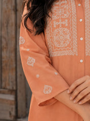 Brown  Embroidered Cotton Poplin Co-ord Set