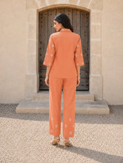 Brown  Embroidered Cotton Poplin Co-ord Set
