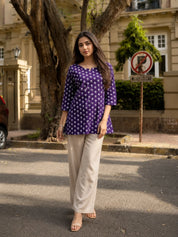 Purple Floral Buti Printed Short Kurti in Cotton