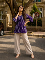 Purple Floral Buti Printed Short Kurti in Cotton