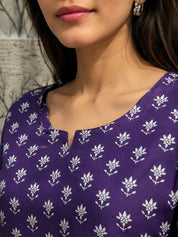 Purple Floral Buti Printed Short Kurti in Cotton