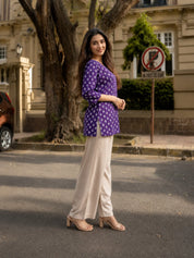 Purple Floral Buti Printed Short Kurti in Cotton