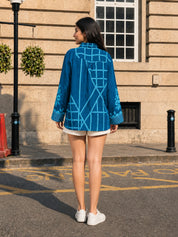 Teal Blue Bandhani Printed Shirt with Wooden Button Fastener in Crepe