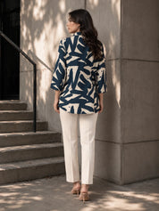 Peacock Blue Abstract Printed Russian Silk Tunic