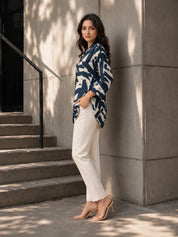 Peacock Blue Abstract Printed Russian Silk Tunic