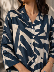 Peacock Blue Abstract Printed Russian Silk Tunic