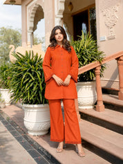 Tangerine Embroidered Viscose Rayon Co-ord Set