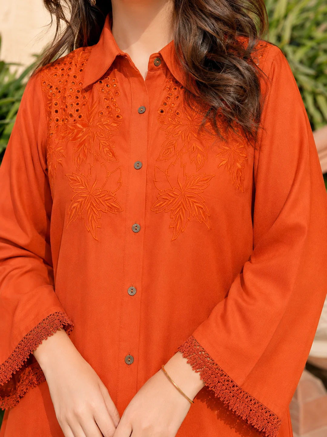Tangerine Embroidered Viscose Rayon Co-ord Set