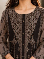 Black/Grey Bold Flower Motif With Mirror German Rayon Ethnic Set