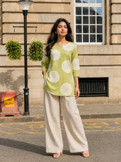 Sage Green Circular Bandhani Printed Short Kurti in Cotton