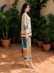 Cream Base Geometric Muslin Co-ord Set