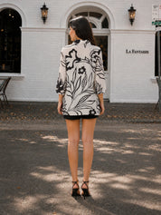 Off-White & Black Floral Printed Top in Russian Silk
