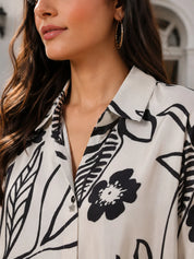 Off-White & Black Floral Printed Top in Russian Silk