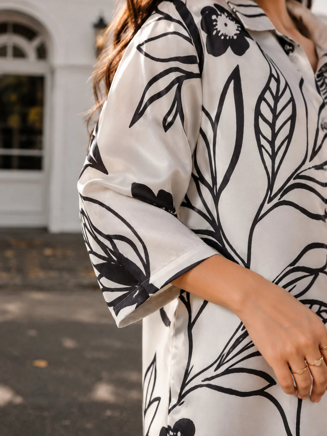 Off-White & Black Floral Printed Top in Russian Silk