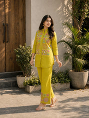 Mustard Yellow Multi-Thread Embroidered Viscose Silk Co-Ord Set