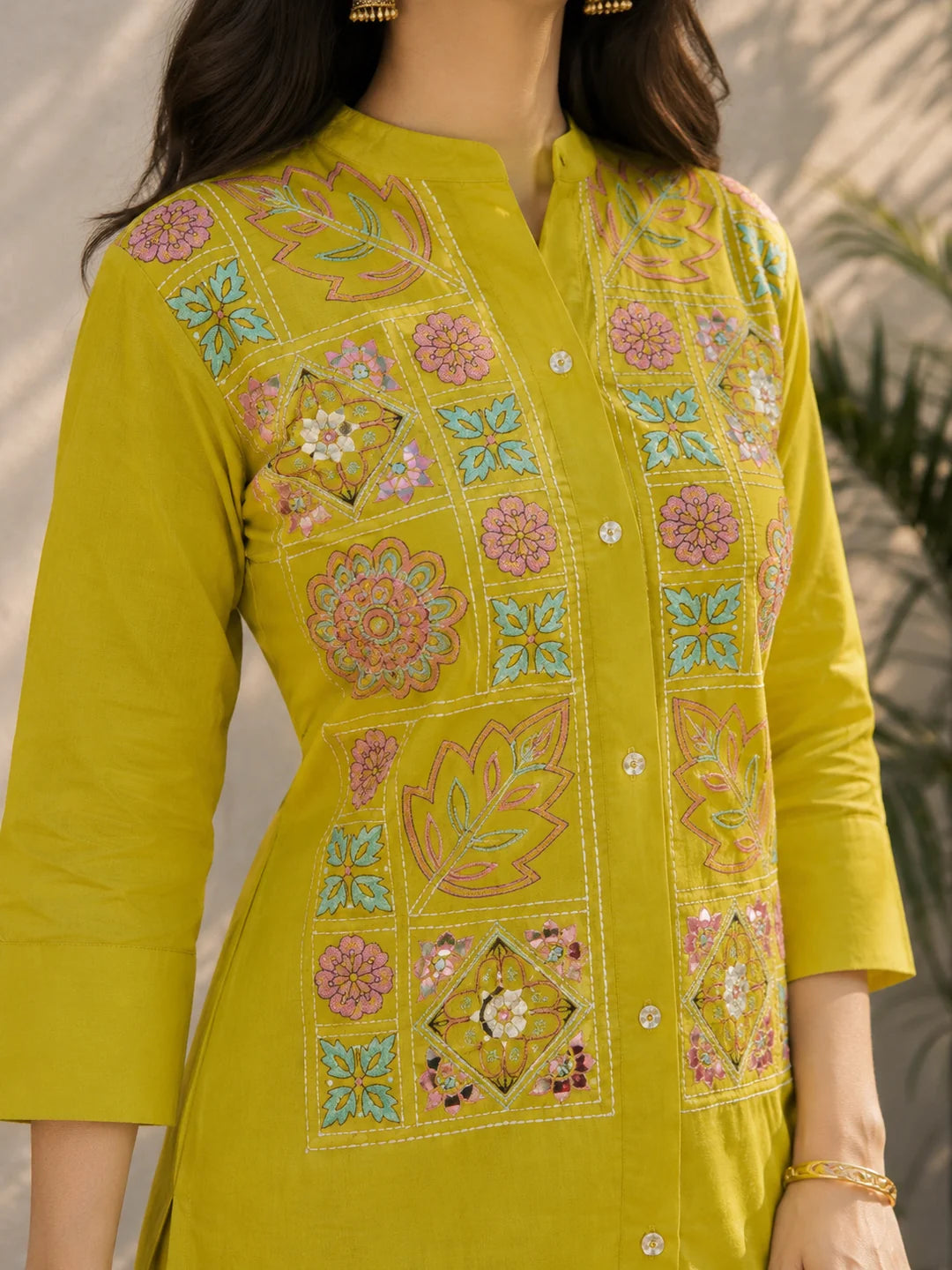 Mustard Yellow Multi-Thread Embroidered Viscose Silk Co-Ord Set