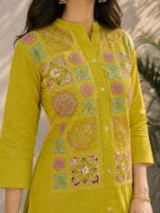 Mustard Yellow Multi-Thread Embroidered Viscose Silk Co-Ord Set