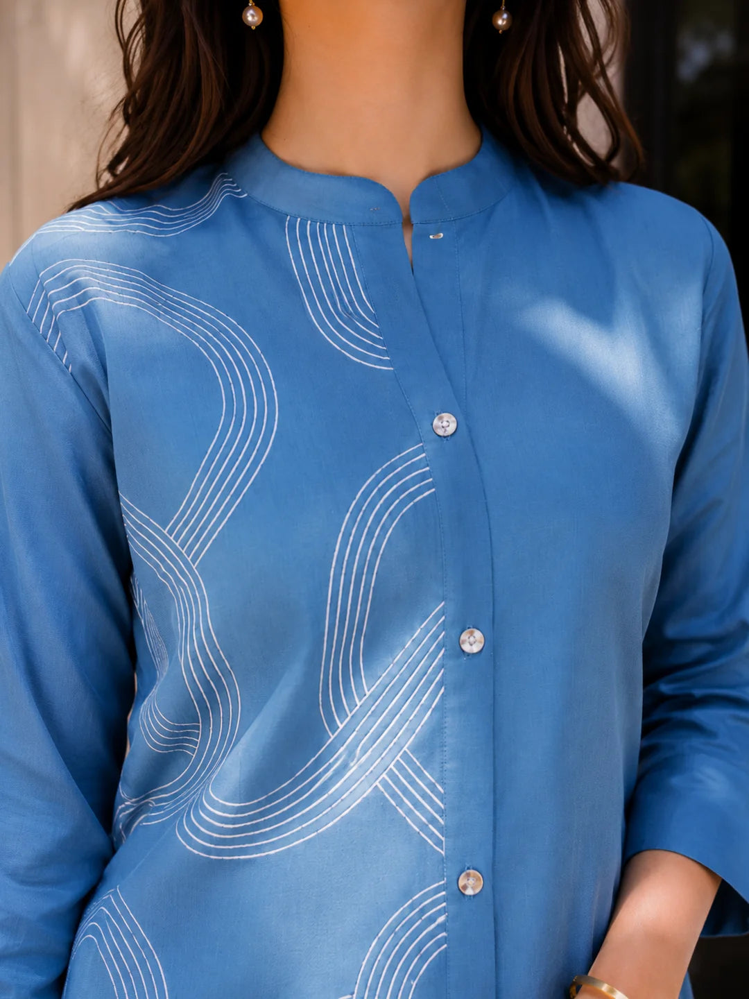 Powder Blue Base White Thread Embroidered Viscose Silk Co-Ord Set