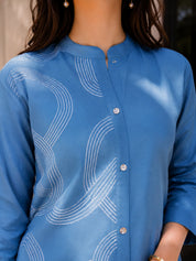 Powder Blue Base White Thread Embroidered Viscose Silk Co-Ord Set