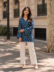 Indigo Dabu Print Short Kurti with Criss-Cross Tie Sides in Cotton