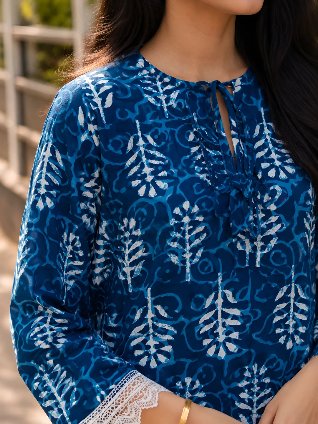 Indigo Dabu Print Short Kurti in Cotton