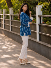 Indigo Dabu Print Short Kurti in Cotton