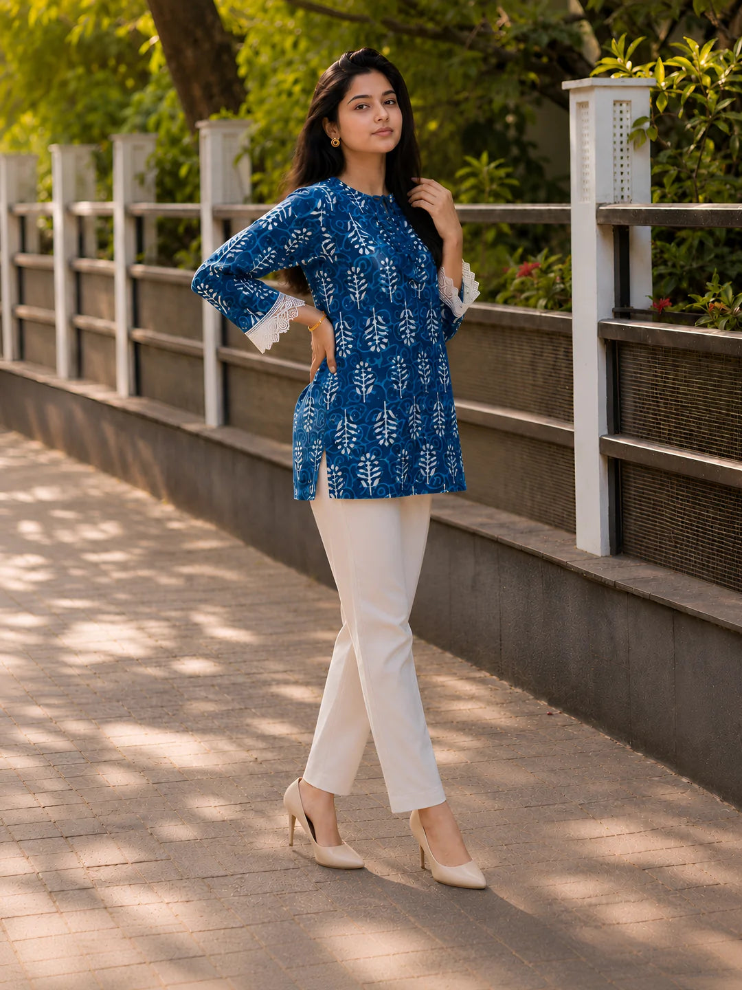 Indigo Dabu Print Short Kurti in Cotton