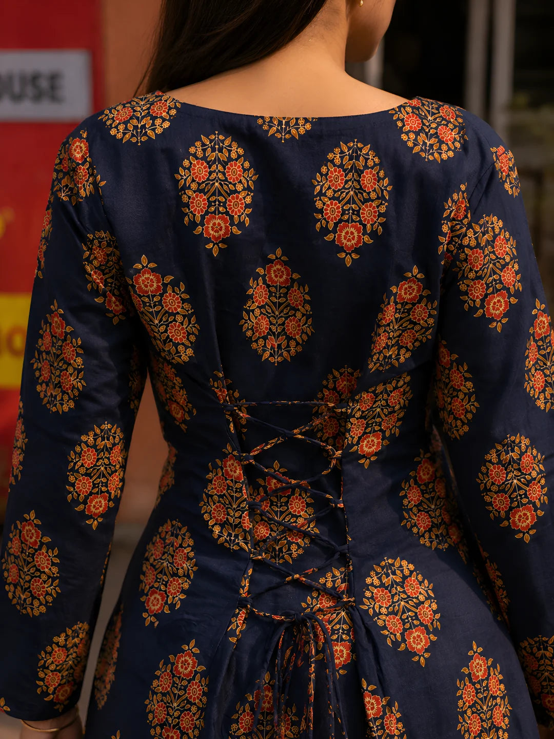 Navy Blue Block Print Short Kurti in Cotton